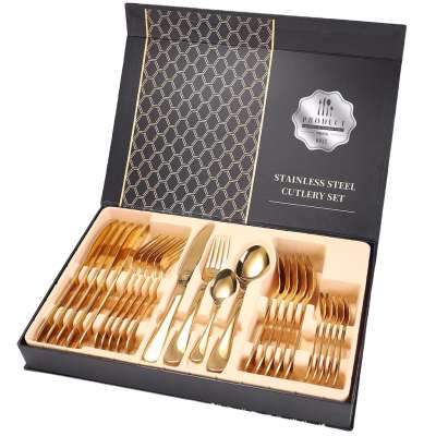 Amazon hot selling stainless steel tableware 24-piece knife fork and Spoon gift Set piece