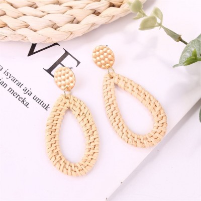 Straw rattan woven handmade earrings  hot style bamboo rattan grass woven earring